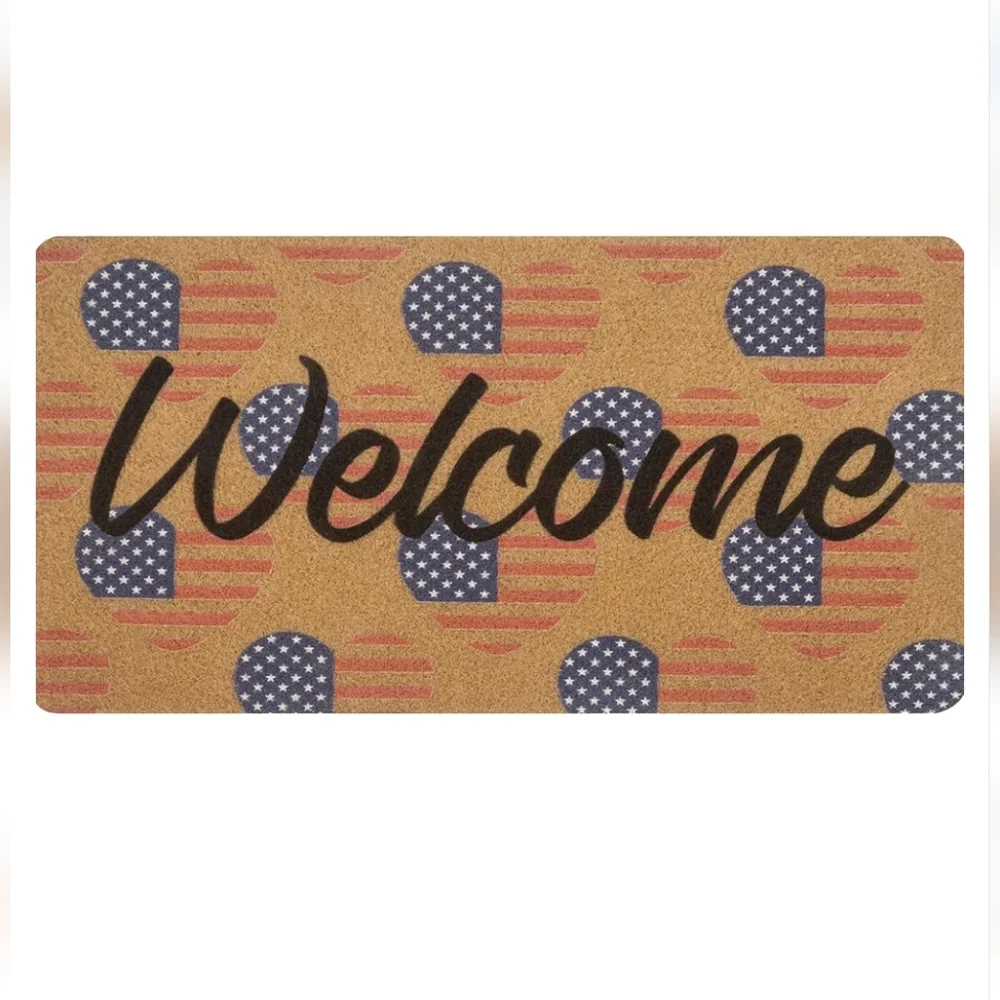 NWT patriotic USA flag hearts door mat floor mat welcome mat American flag